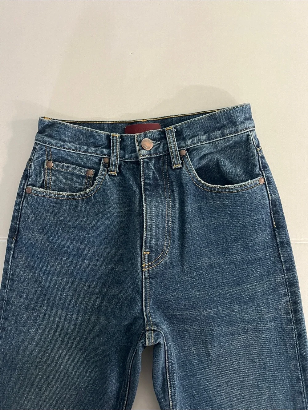 AFLALO NEW YORK BRONTË JEANS HIGH WAISTED TIGHT FIT FLARED JEANS RIGID DENIM 26 - Picture 7 of 16
